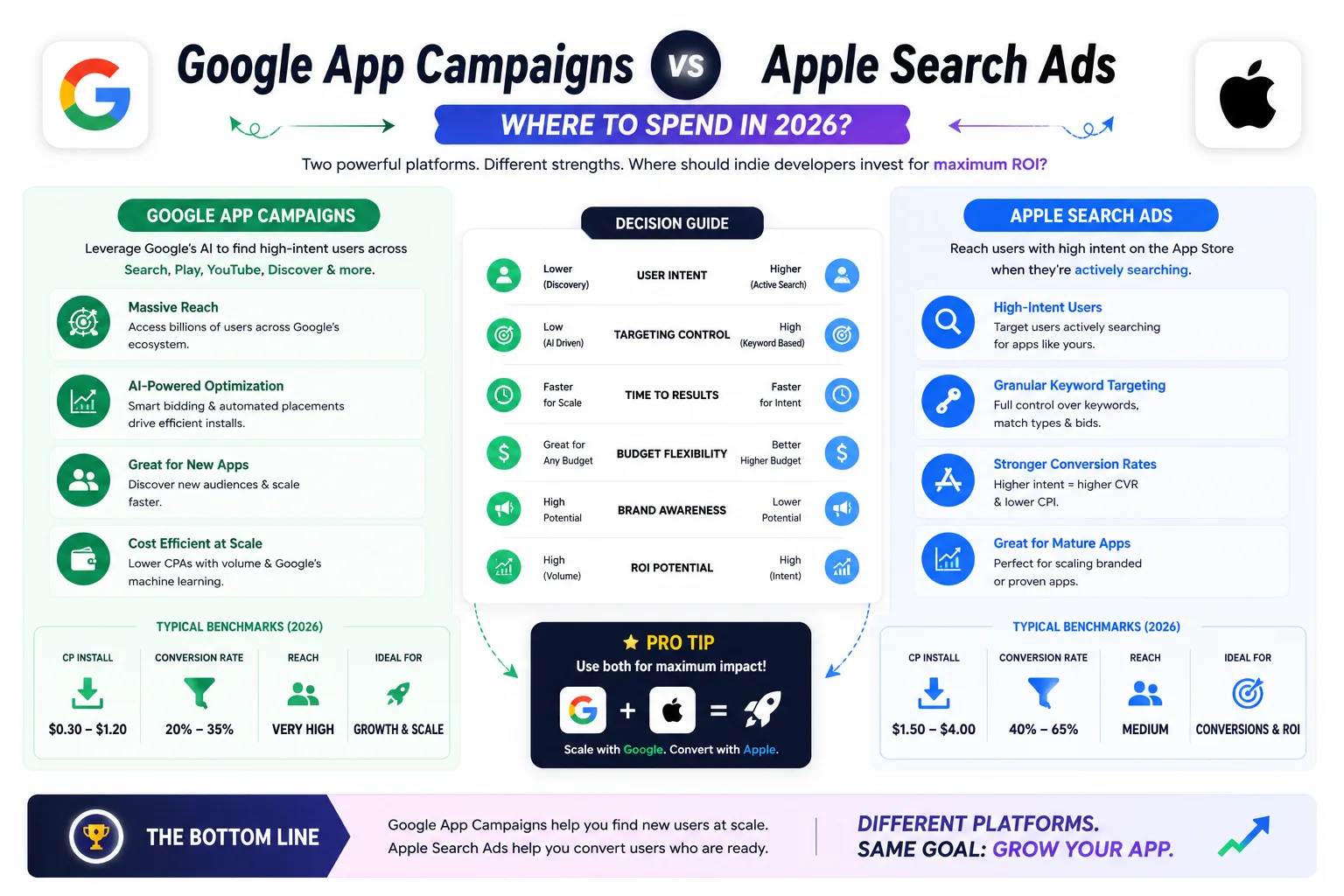 Google App Campaigns vs Apple Search Ads (2026): Where to Spend