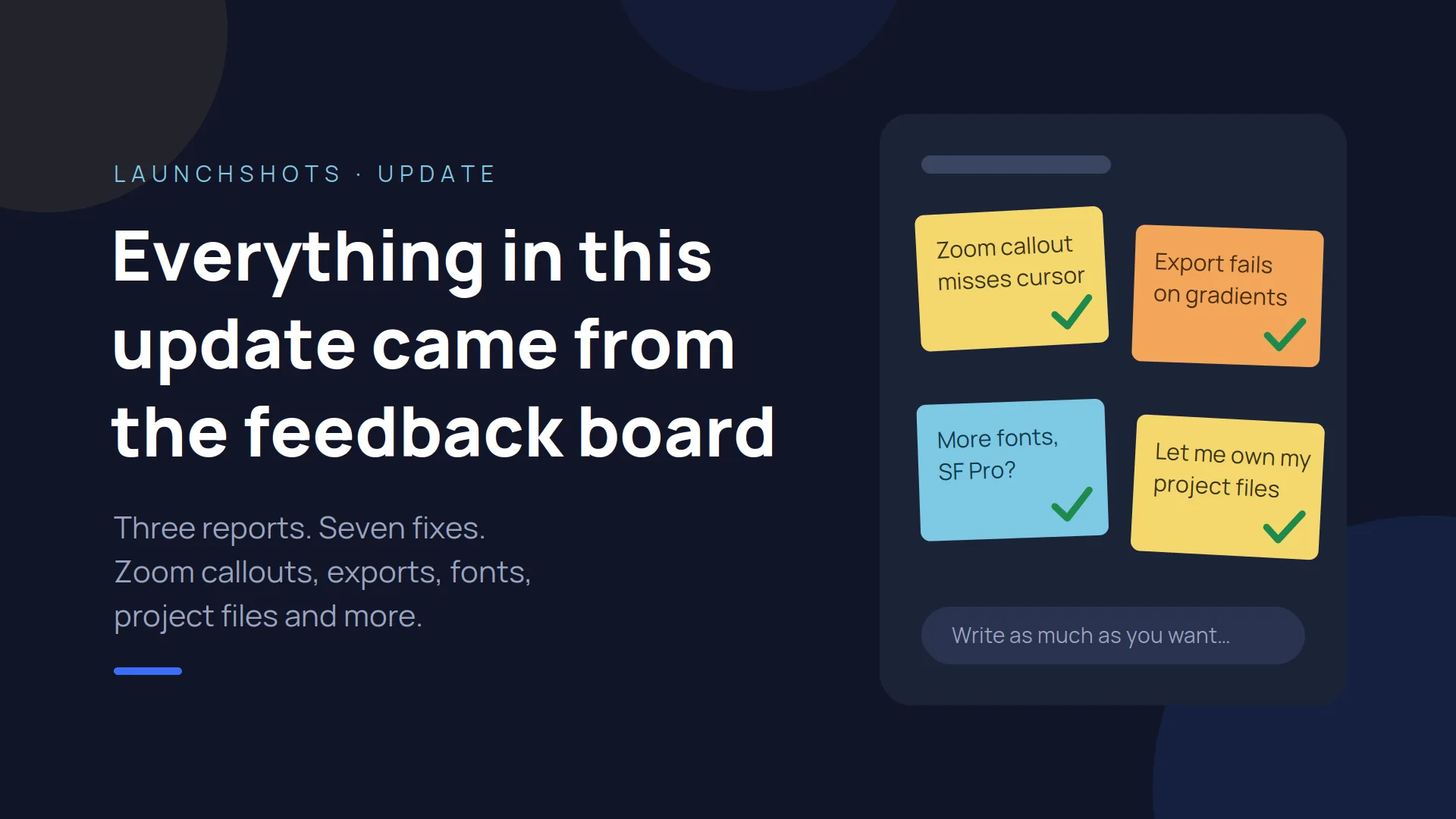 Your feedback shipped: zoom fixes, 23 fonts, and project files